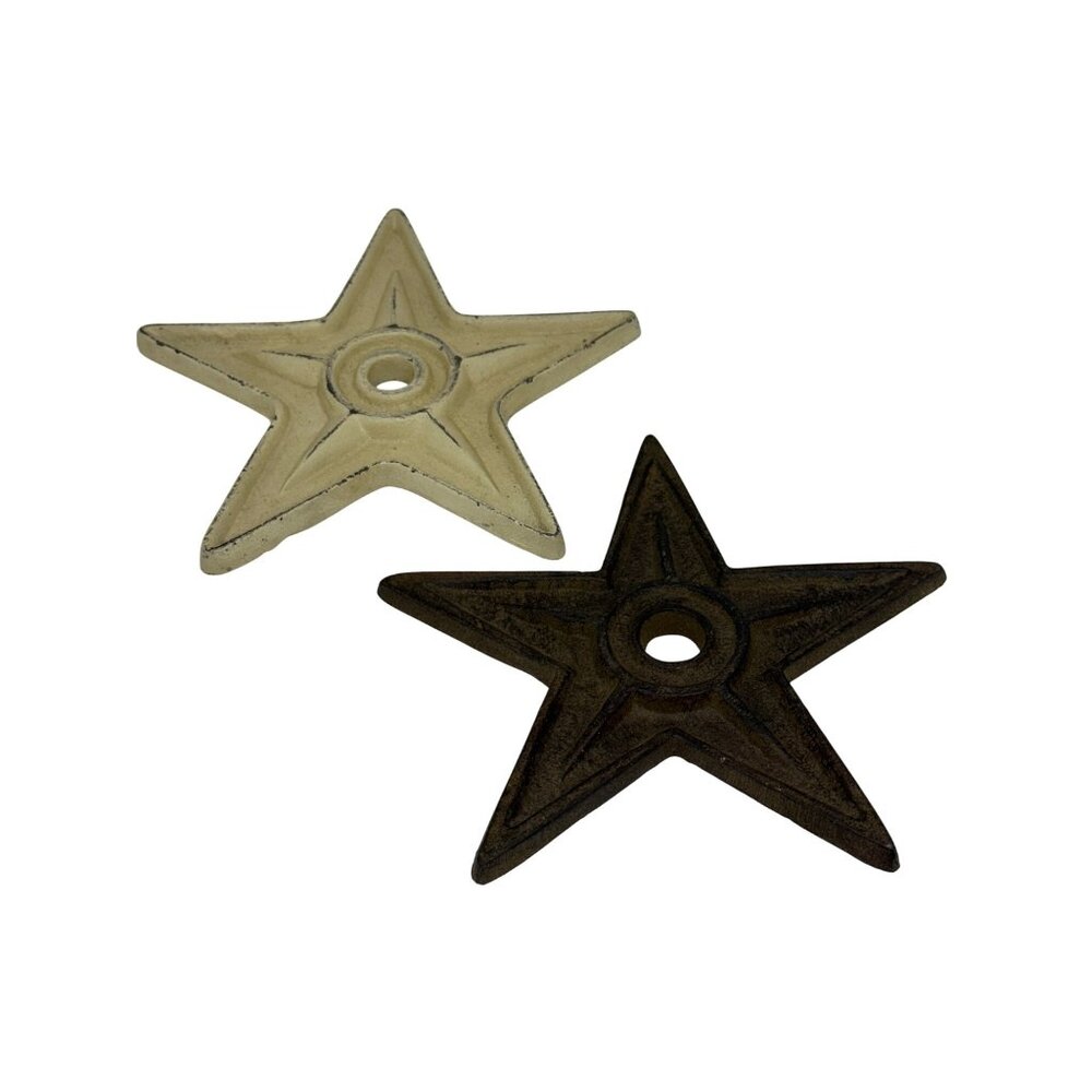 VTG Set of 2 Cast Iron Texas Star Anchor Plates Brown‎ Beige Rustic Wall Decor